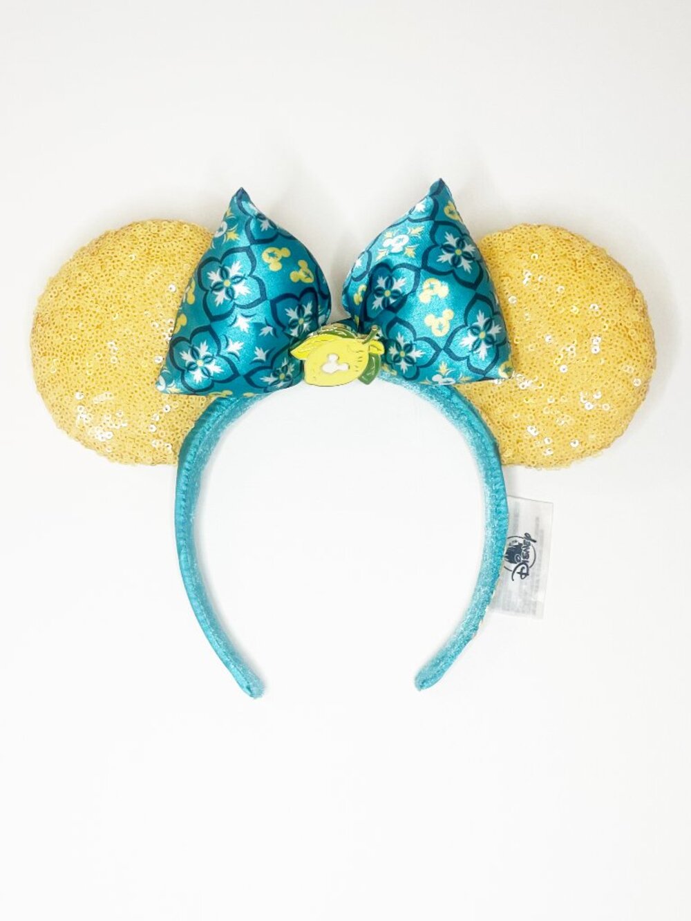 Disney Parks Minnie Mouse Ears Headband Yellow Sequin Lemon Bow Teal Headband